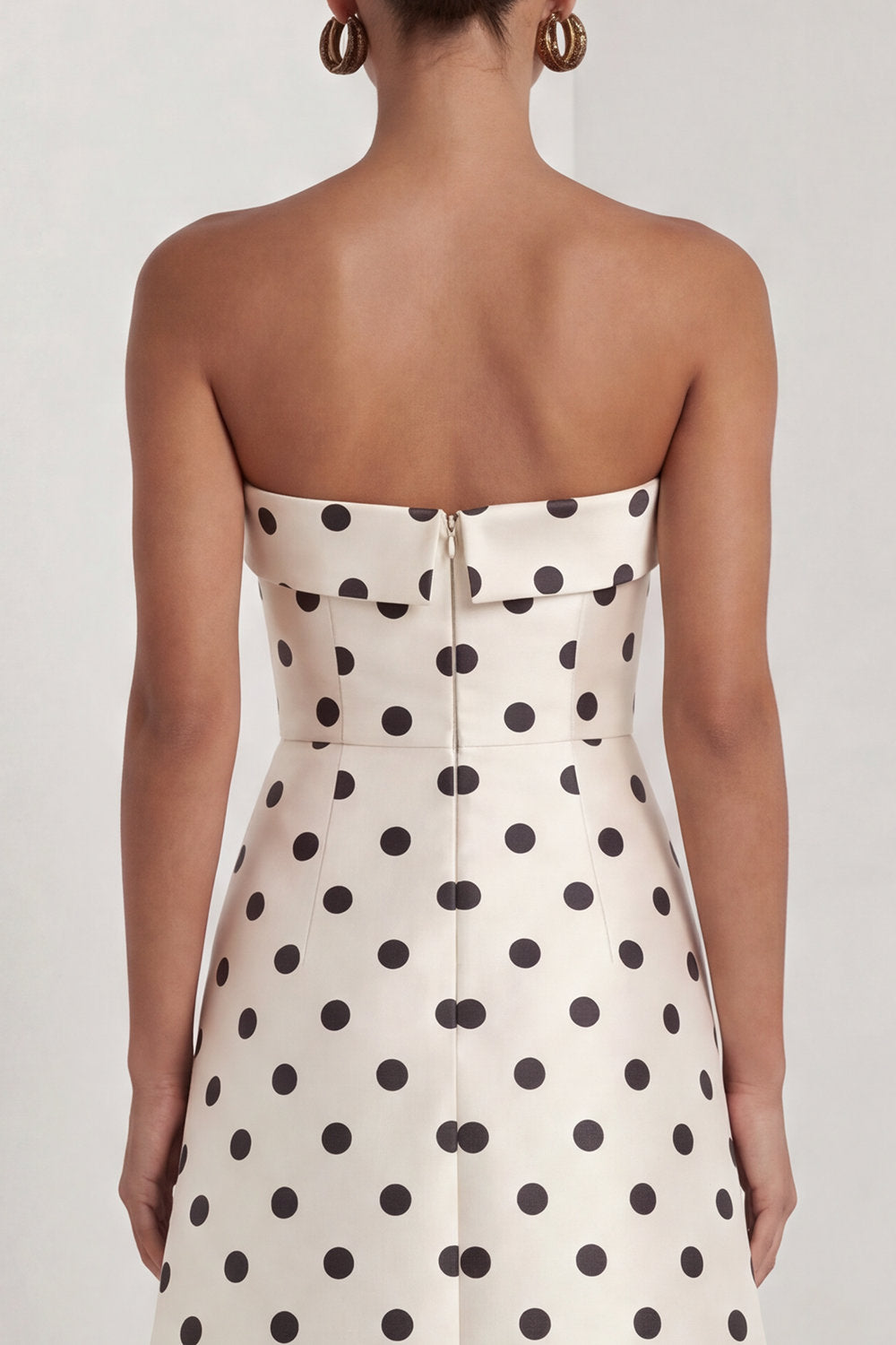 Strapless Black White A Line Polka Dot Maxi Formal Dress - Image 10