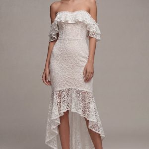 White Lace Off the Shoulder Mermaid Engagement Dress