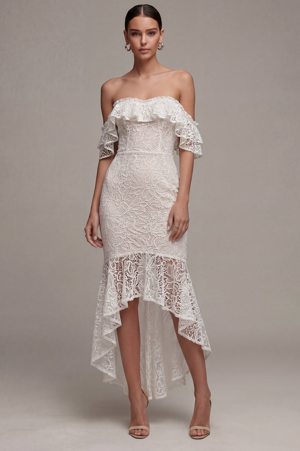 White Lace Off the Shoulder Mermaid Engagement Dress