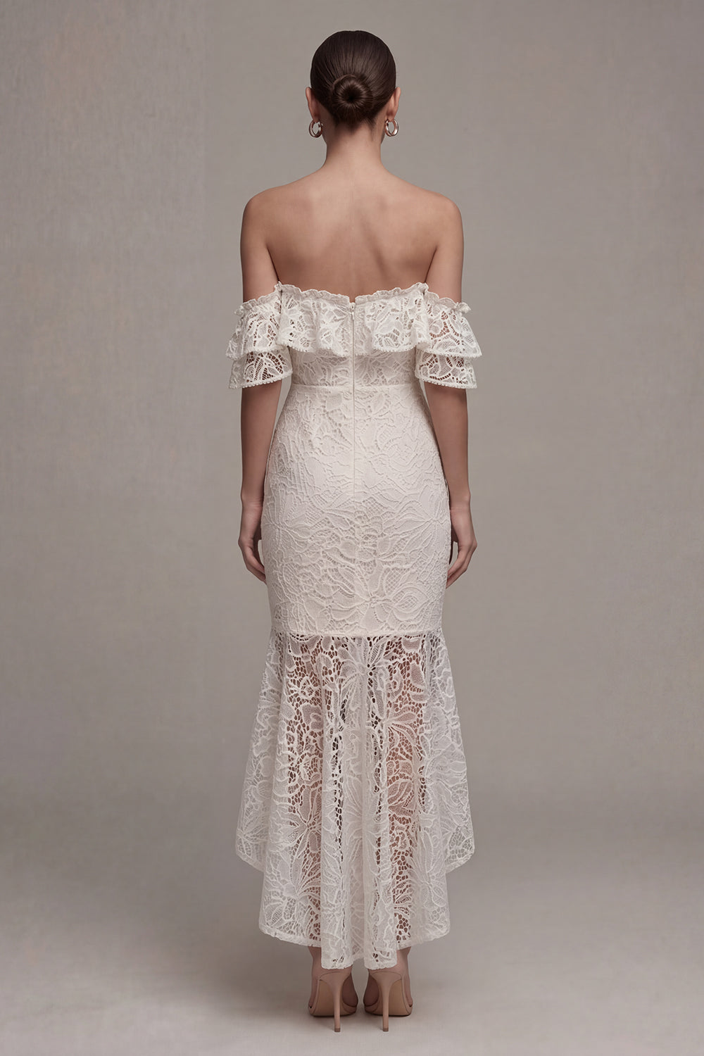White Lace Off the Shoulder Mermaid Engagement Dress - Image 2
