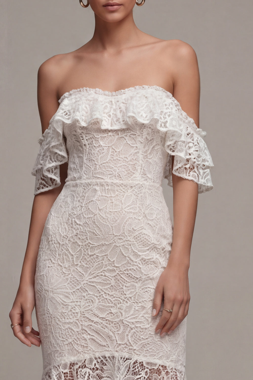 White Lace Off the Shoulder Mermaid Engagement Dress - Image 3