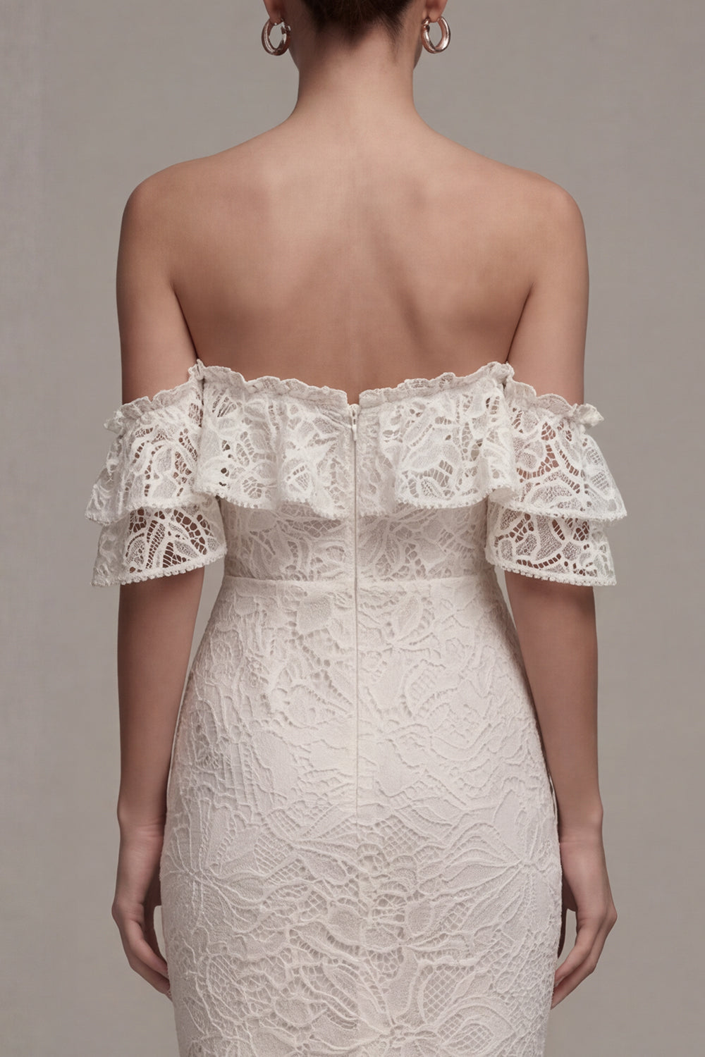 White Lace Off the Shoulder Mermaid Engagement Dress - Image 4