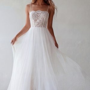 White Lace A Line Tulle Engagement Dress