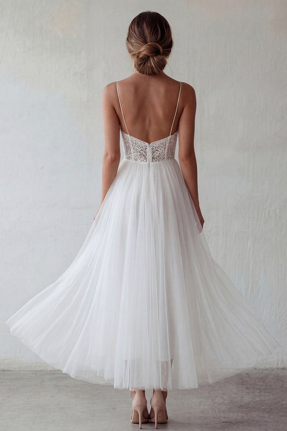 White Lace A Line Tulle Engagement Dress - Image 2