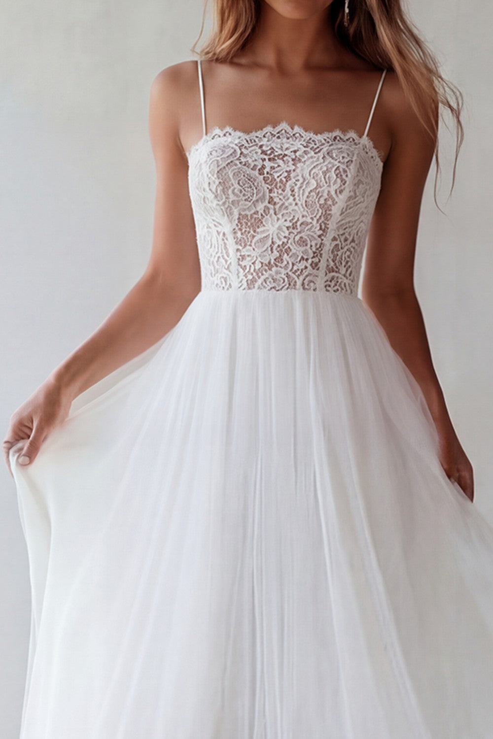 White Lace A Line Tulle Engagement Dress - Image 3