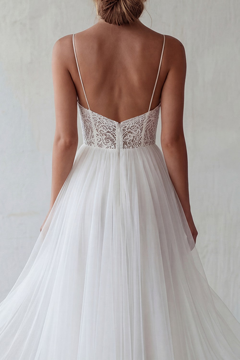 White Lace A Line Tulle Engagement Dress - Image 4