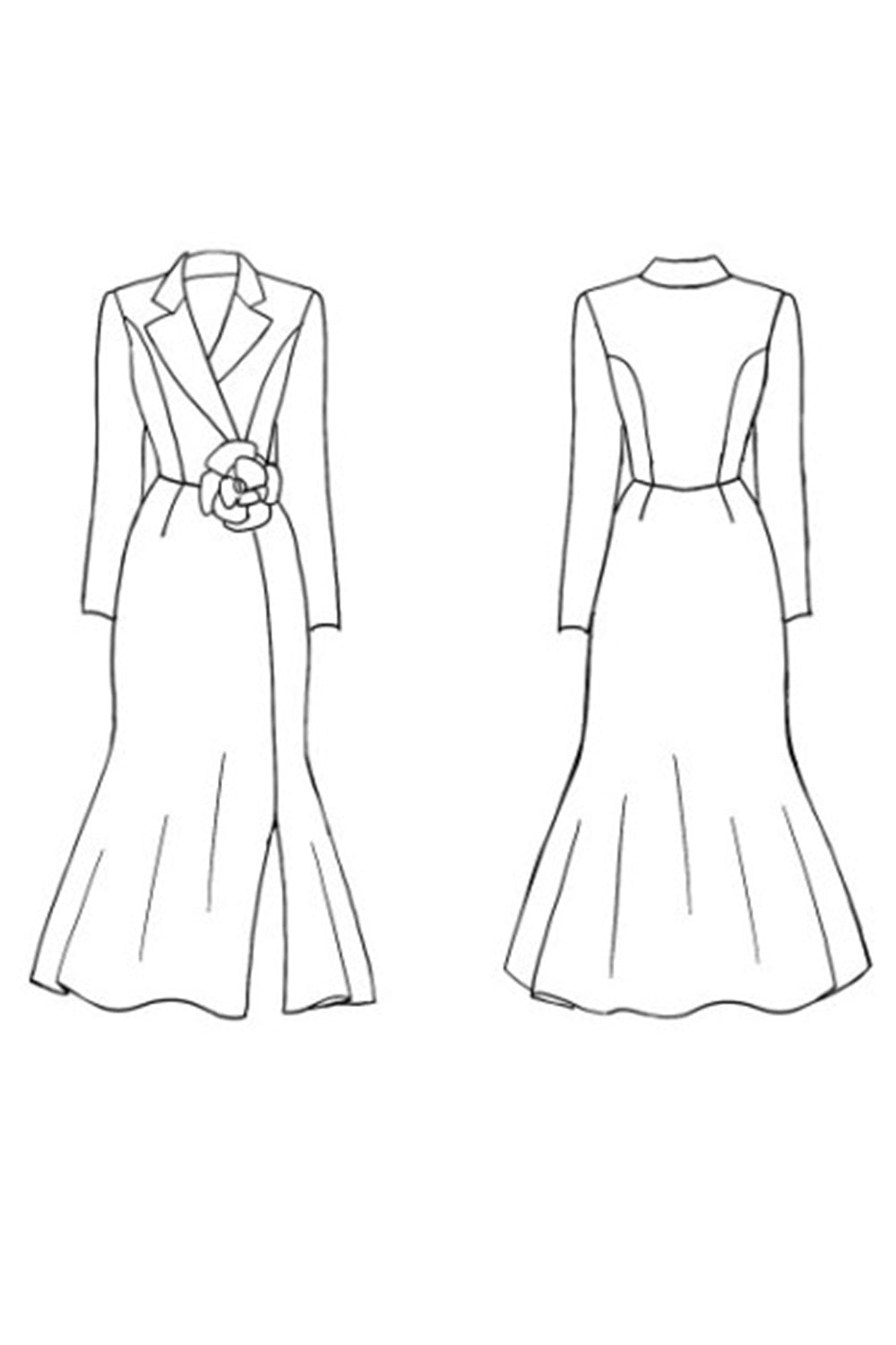 White Mermaid Notched Lapel Midi Work Dress With Slit - Image 4