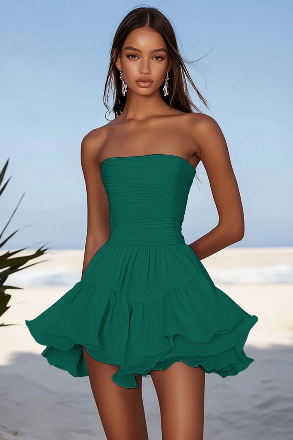 Strapless Blue A Line Ruched Graduation Dress - Image 5