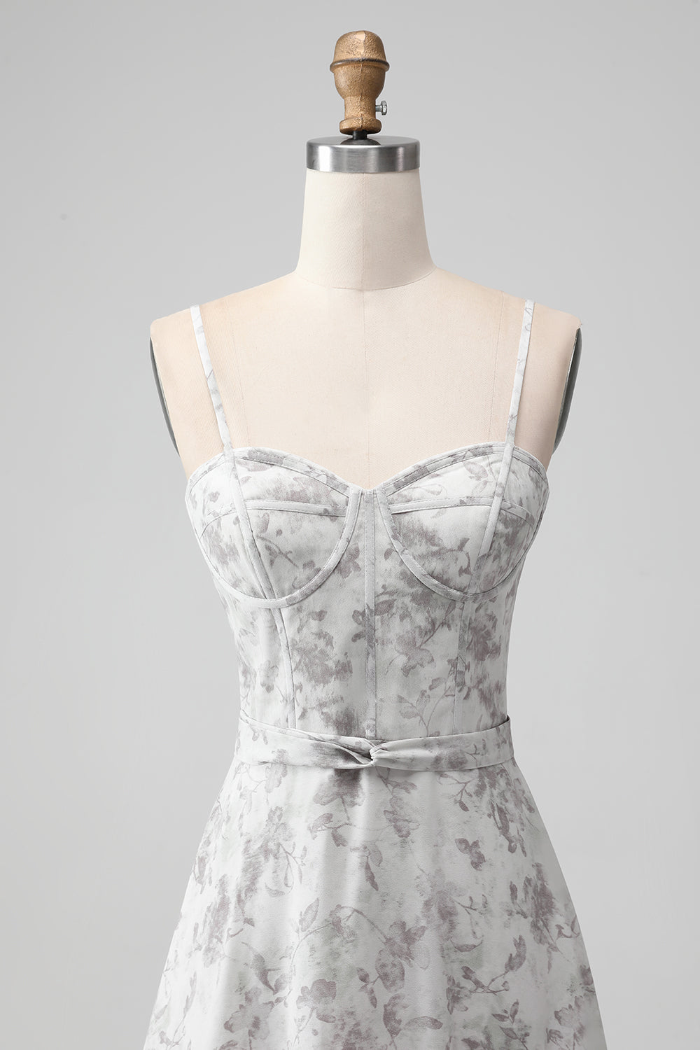 White Brown Flower Spaghetti Straps A Line Maxi Dress With Ruffles - Image 4